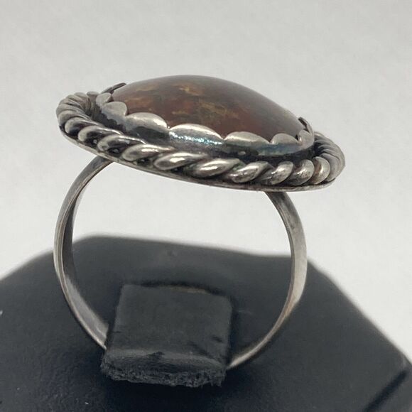 Vintage SW Style Brown Natural Stone Ring Size 6 Sterling Silver 925 Ring 7.8g - Picture 5 of 9